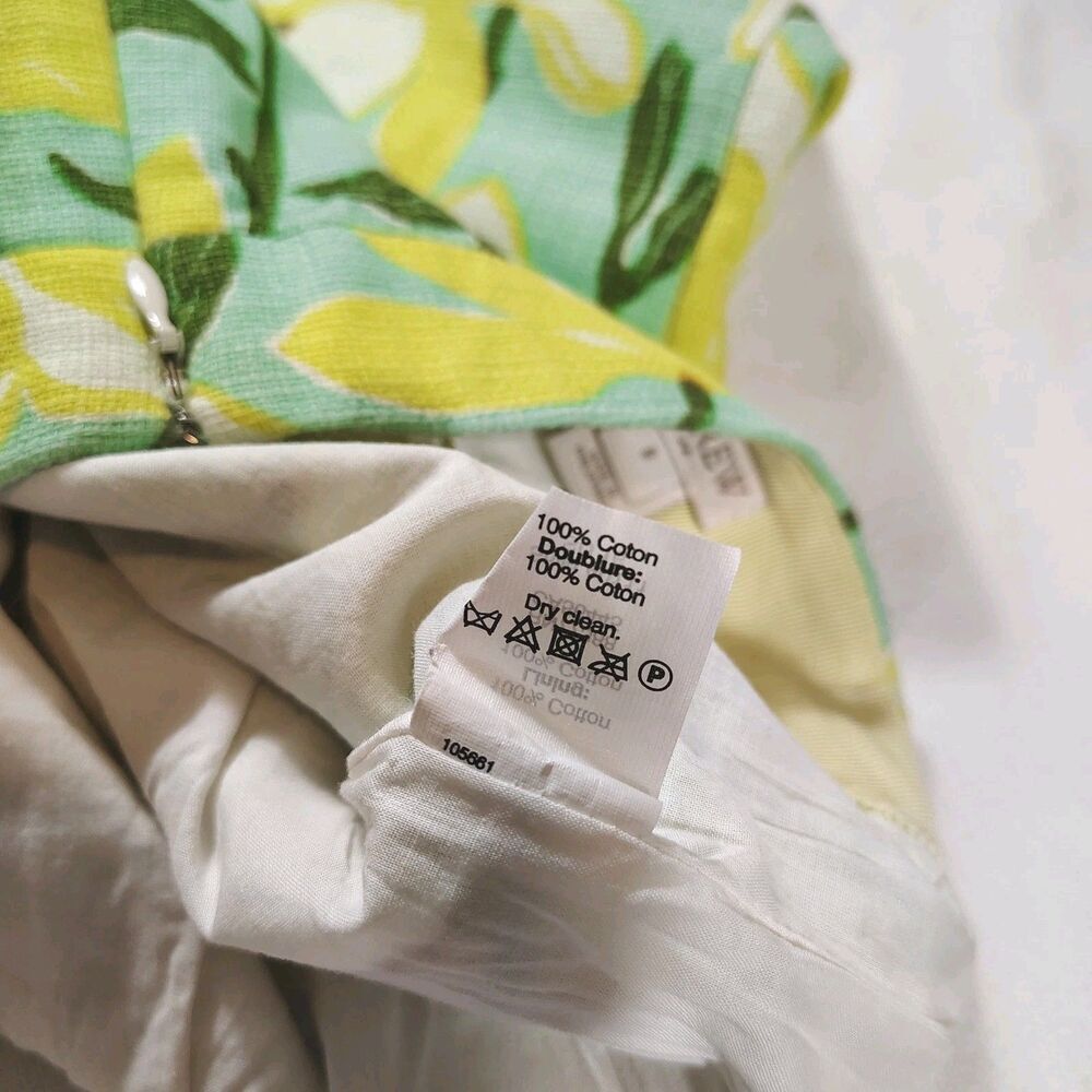 JCrew Floral Skirt Womens 8 Yellow Green Daffodil Magnolia Print Textured Pocket - Picture 9 of 9